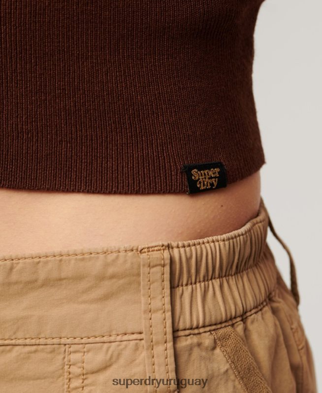 uy Superdry mujer camiseta sin mangas de punto fino marrón DT2N8Z1993 ropa