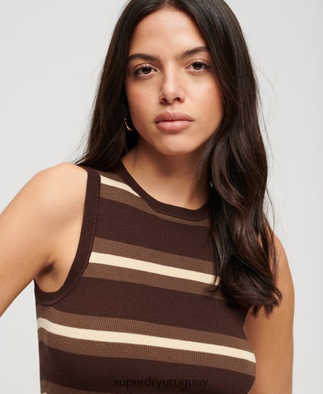 uy Superdry mujer camiseta sin mangas de punto fino marrón DT2N8Z2105 ropa