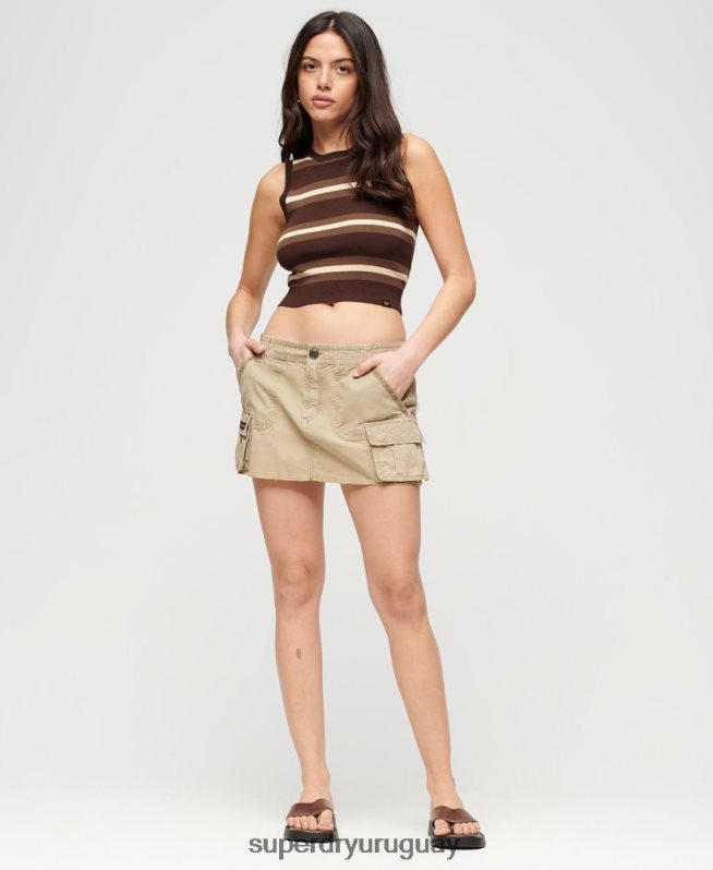 uy Superdry mujer camiseta sin mangas de punto fino marrón DT2N8Z2105 ropa