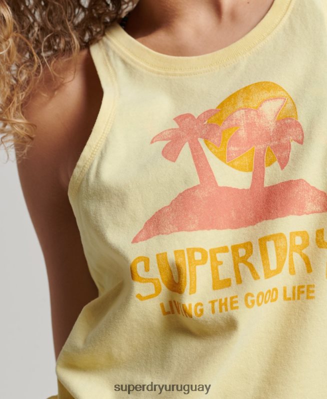 uy Superdry mujer camiseta sin mangas vintage cali con aberturas amarillo DT2N8Z2200 ropa