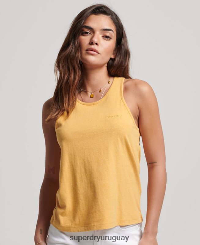uy Superdry mujer chaleco con logo vintage amarillo DT2N8Z3002 ropa
