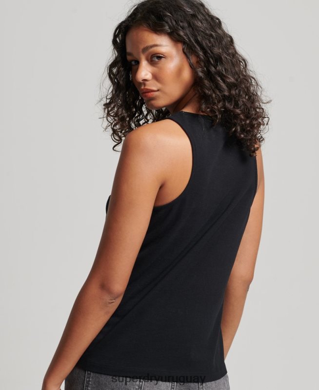 uy Superdry mujer chaleco con logo vintage negro DT2N8Z2887 ropa