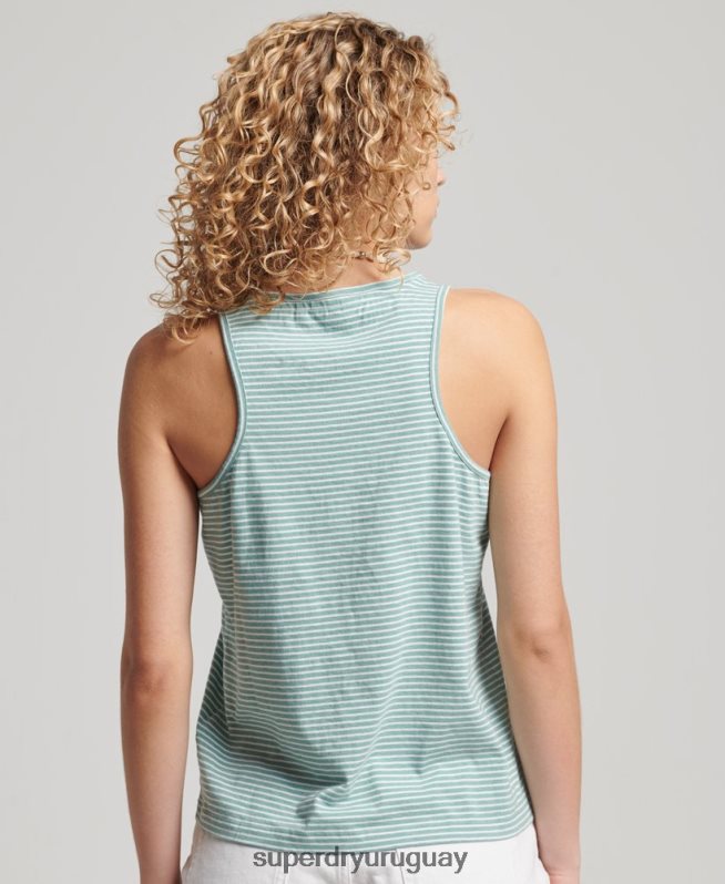 uy Superdry mujer chaleco de algodón orgánico con rayas del logo vintage verde DT2N8Z2170 ropa
