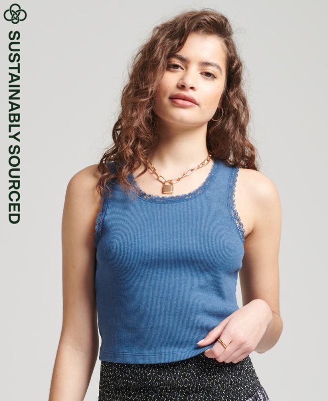 uy Superdry mujer chaleco de algodón orgánico con ribete de encaje vintage azul DT2N8Z2353 ropa
