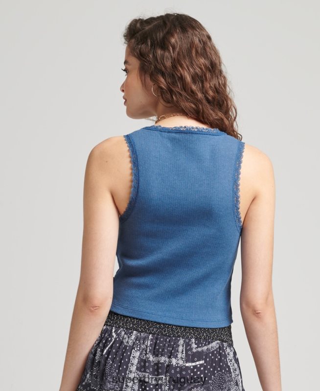 uy Superdry mujer chaleco de algodón orgánico con ribete de encaje vintage azul DT2N8Z2353 ropa