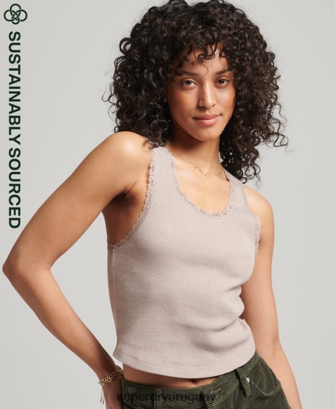 uy Superdry mujer chaleco de algodón orgánico con ribete de encaje vintage beige DT2N8Z2333 ropa