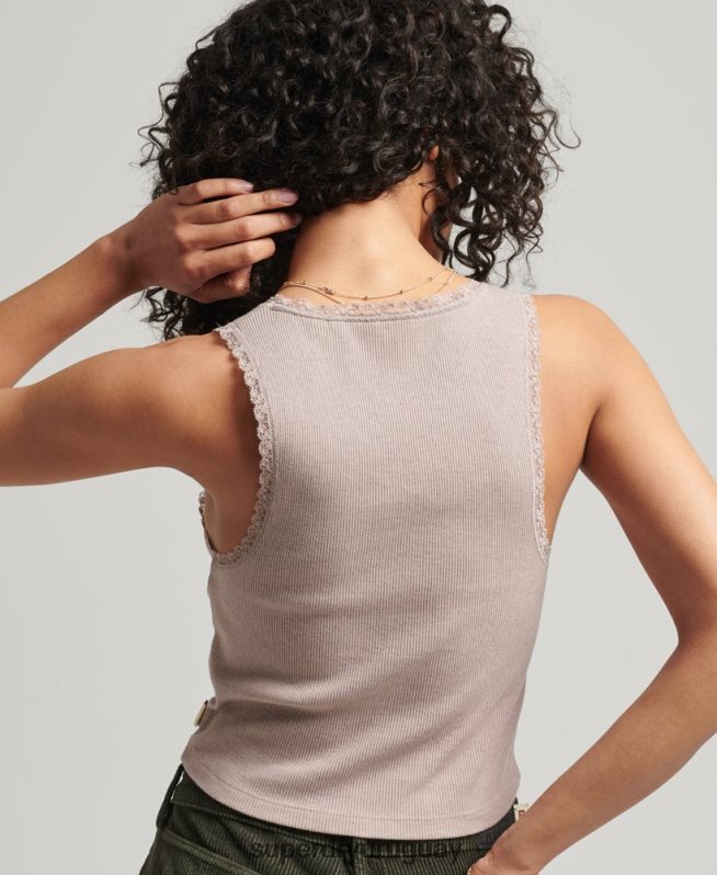uy Superdry mujer chaleco de algodón orgánico con ribete de encaje vintage beige DT2N8Z2333 ropa