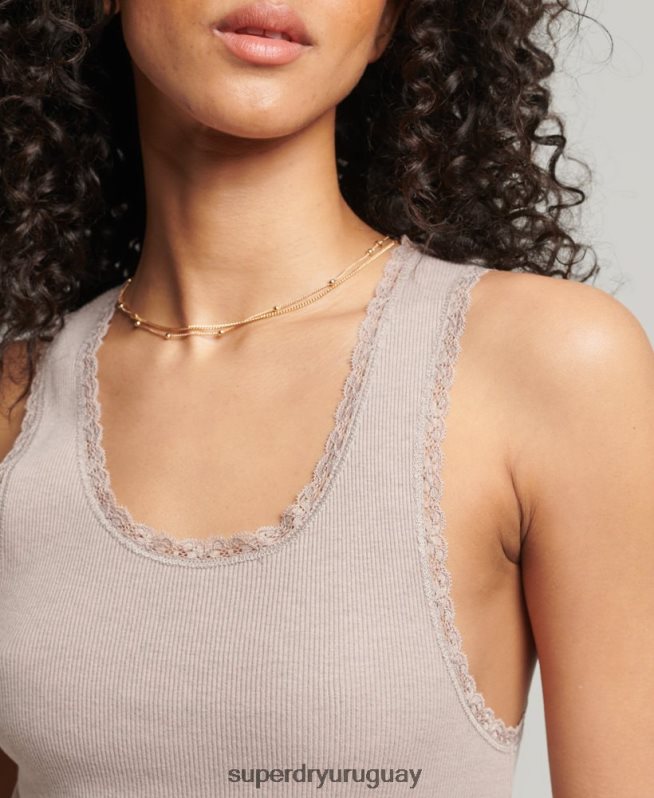uy Superdry mujer chaleco de algodón orgánico con ribete de encaje vintage beige DT2N8Z2333 ropa
