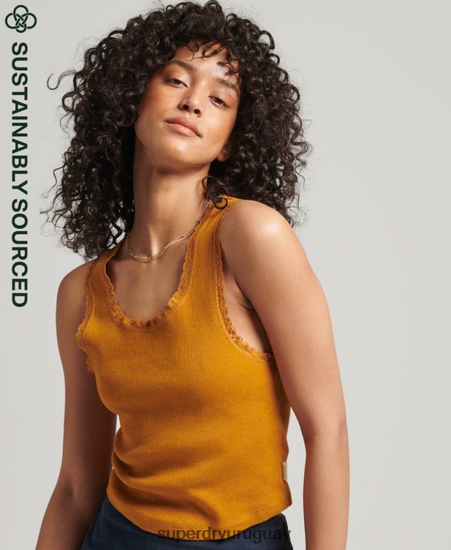 uy Superdry mujer chaleco de algodón orgánico con ribete de encaje vintage broncearse DT2N8Z2348 ropa