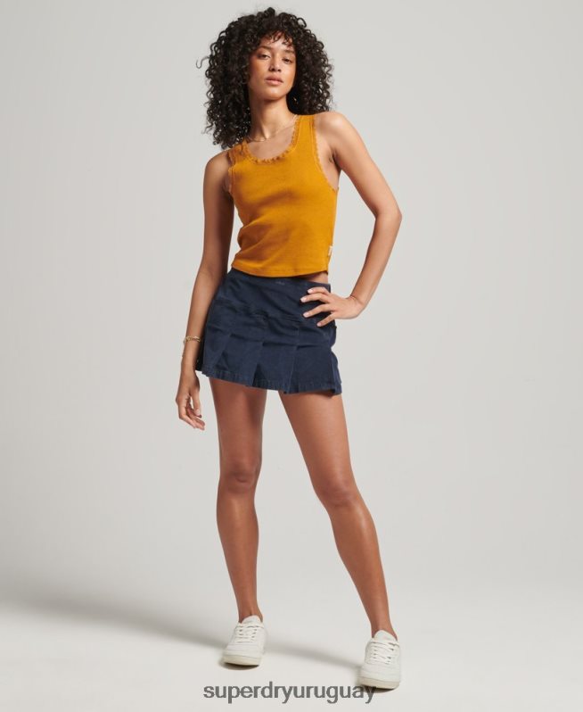 uy Superdry mujer chaleco de algodón orgánico con ribete de encaje vintage broncearse DT2N8Z2348 ropa