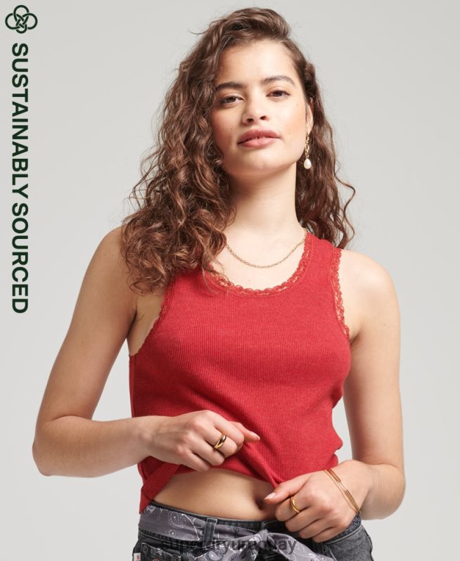 uy Superdry mujer chaleco de algodón orgánico con ribete de encaje vintage rojo DT2N8Z3049 ropa