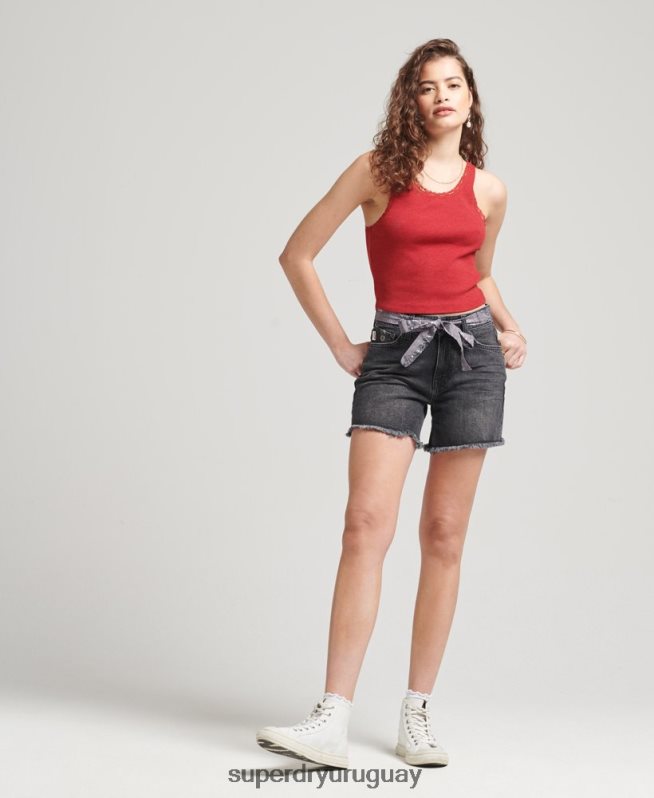 uy Superdry mujer chaleco de algodón orgánico con ribete de encaje vintage rojo DT2N8Z3049 ropa