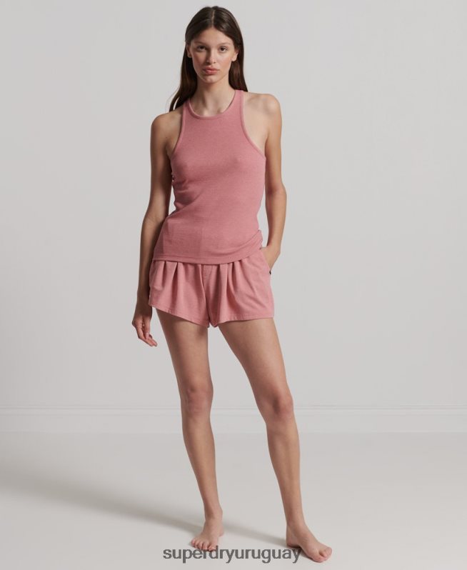 uy Superdry mujer chaleco de canalé de algodón orgánico rosa DT2N8Z3078 ropa