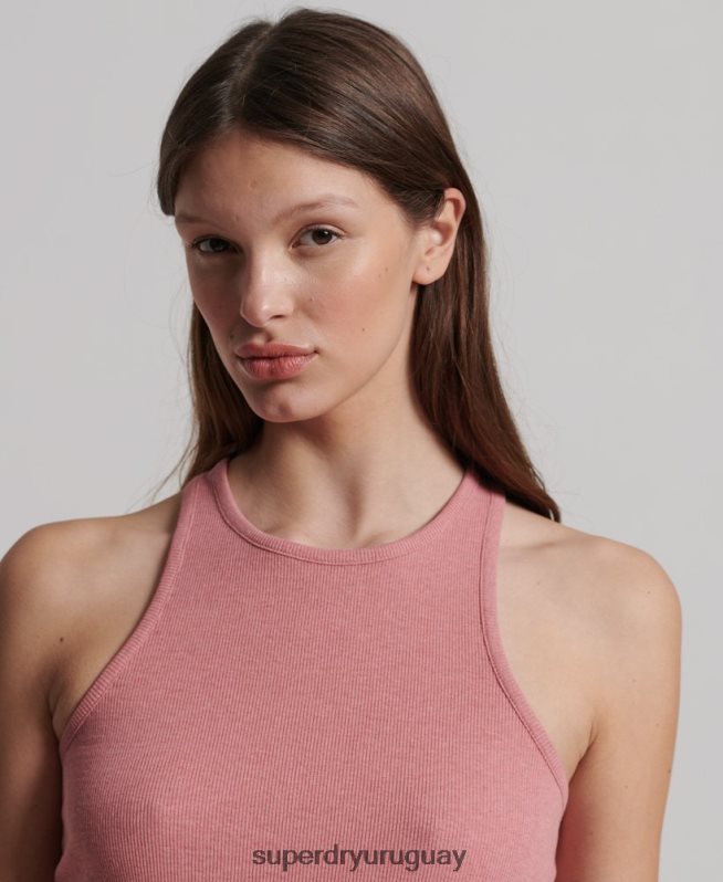 uy Superdry mujer chaleco de canalé de algodón orgánico rosa DT2N8Z3078 ropa