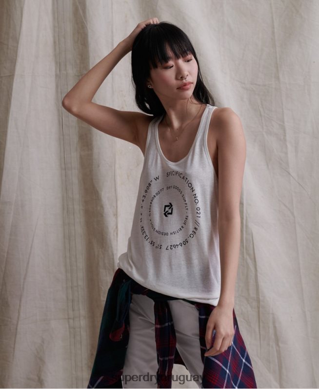 uy Superdry mujer chaleco de lino del desierto crema DT2N8Z3083 ropa