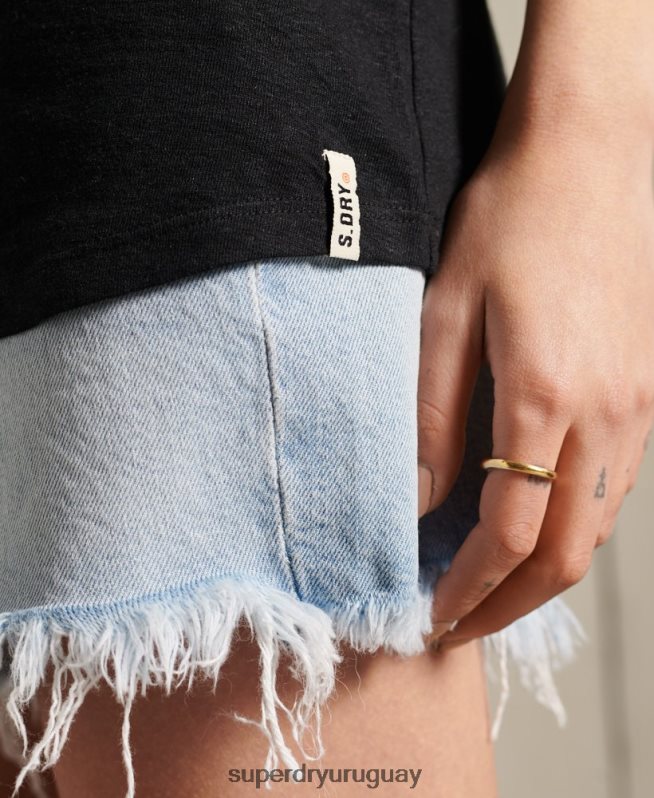 uy Superdry mujer chaleco de lino del desierto negro DT2N8Z3090 ropa