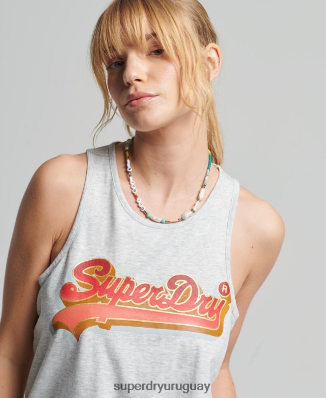 uy Superdry mujer chaleco de temporada con logo vintage gris claro DT2N8Z6703 ropa