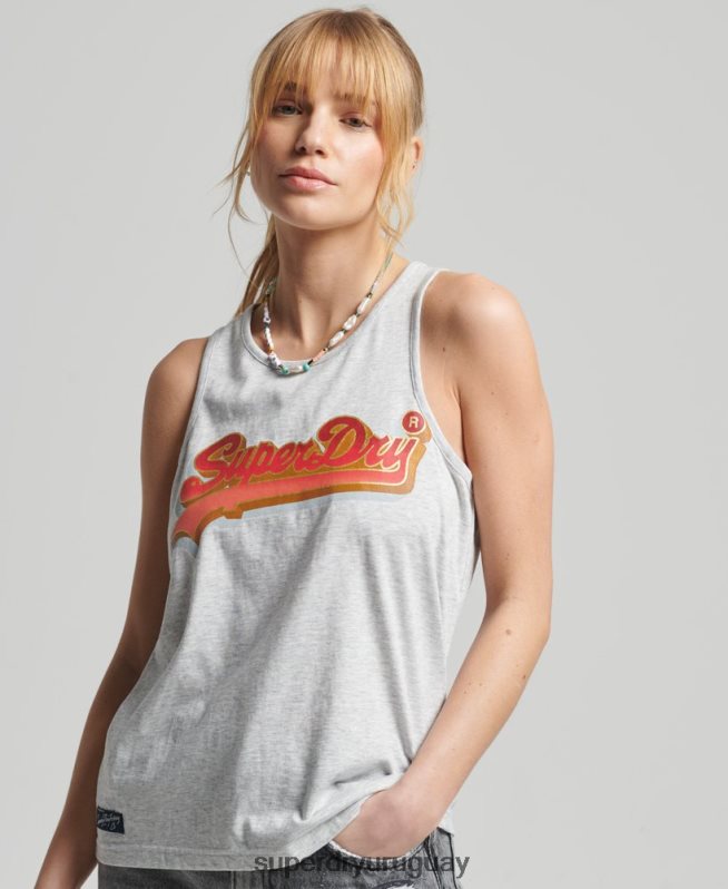 uy Superdry mujer chaleco de temporada con logo vintage gris claro DT2N8Z6703 ropa