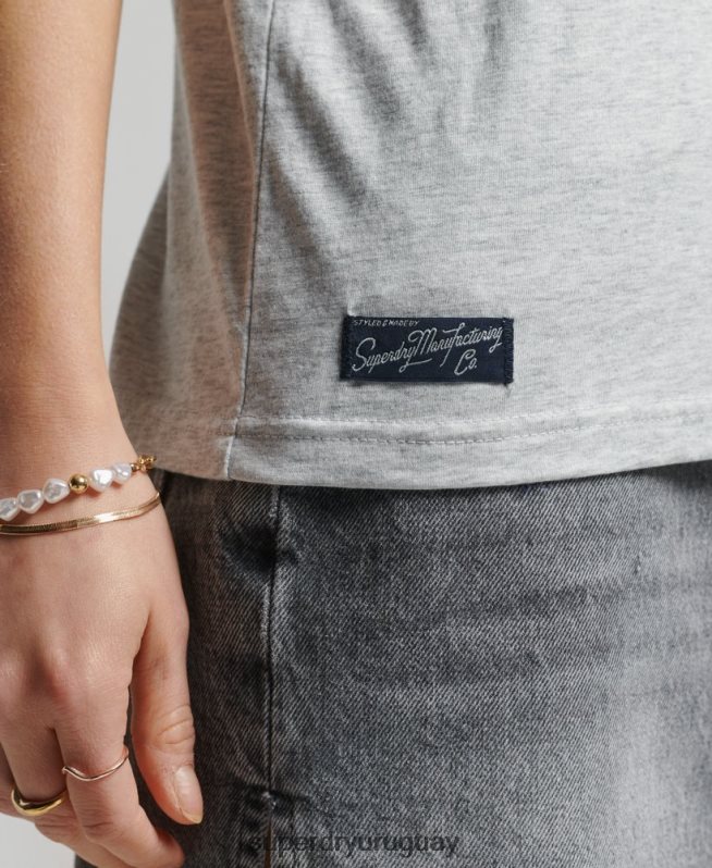 uy Superdry mujer chaleco de temporada con logo vintage gris claro DT2N8Z6703 ropa