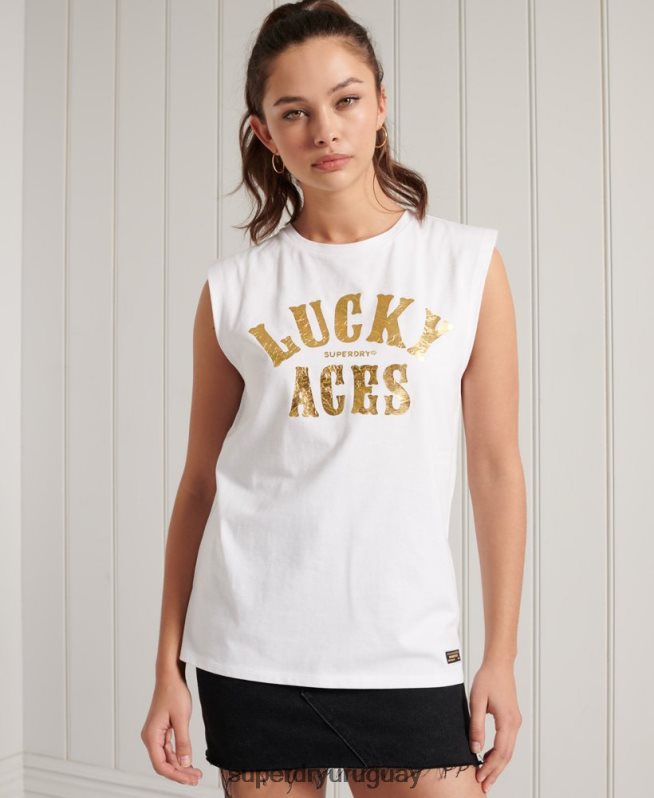 uy Superdry mujer chaleco militar con logo blanco DT2N8Z3060 ropa