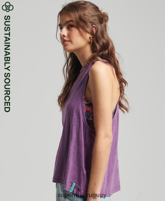 uy Superdry mujer chaleco ranchero surf vintage de algodón orgánico púrpura DT2N8Z6693 ropa