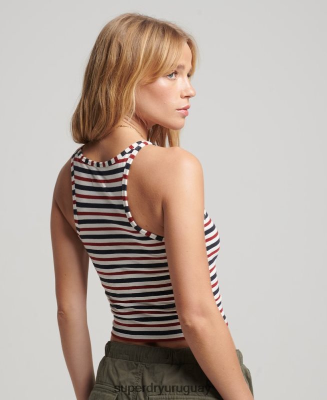 uy Superdry mujer chaleco vintage con rayas cali blanco DT2N8Z2973 ropa