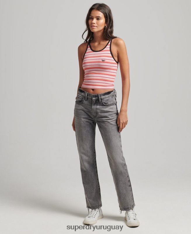 uy Superdry mujer chaleco vintage con rayas cali coral DT2N8Z2957 ropa