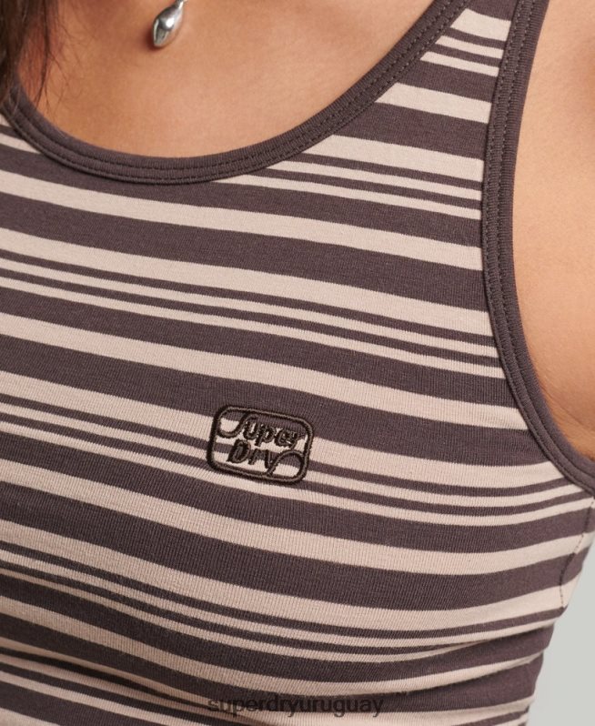 uy Superdry mujer chaleco vintage con rayas cali marrón DT2N8Z3022 ropa
