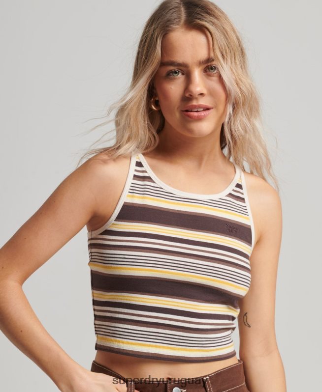 uy Superdry mujer playera de surf con rayas vintage marrón DT2N8Z2962 ropa