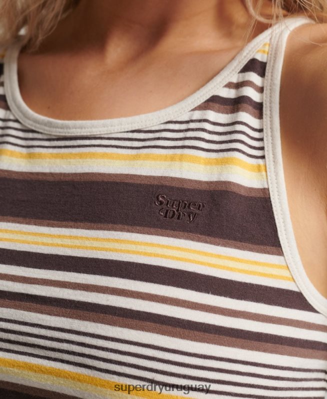 uy Superdry mujer playera de surf con rayas vintage marrón DT2N8Z2962 ropa