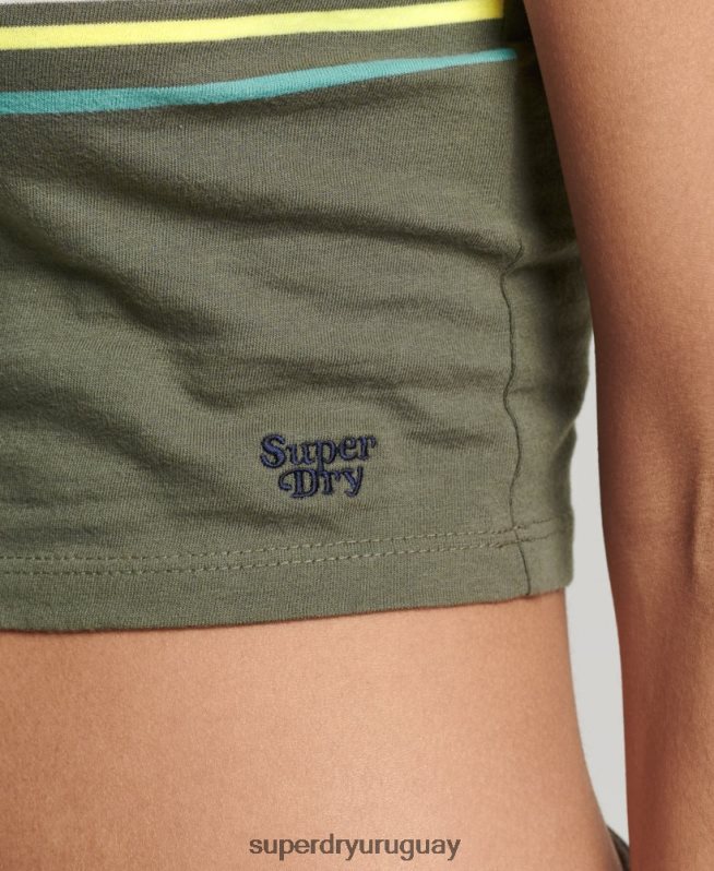 uy Superdry mujer playera de surf con rayas vintage verde DT2N8Z2930 ropa