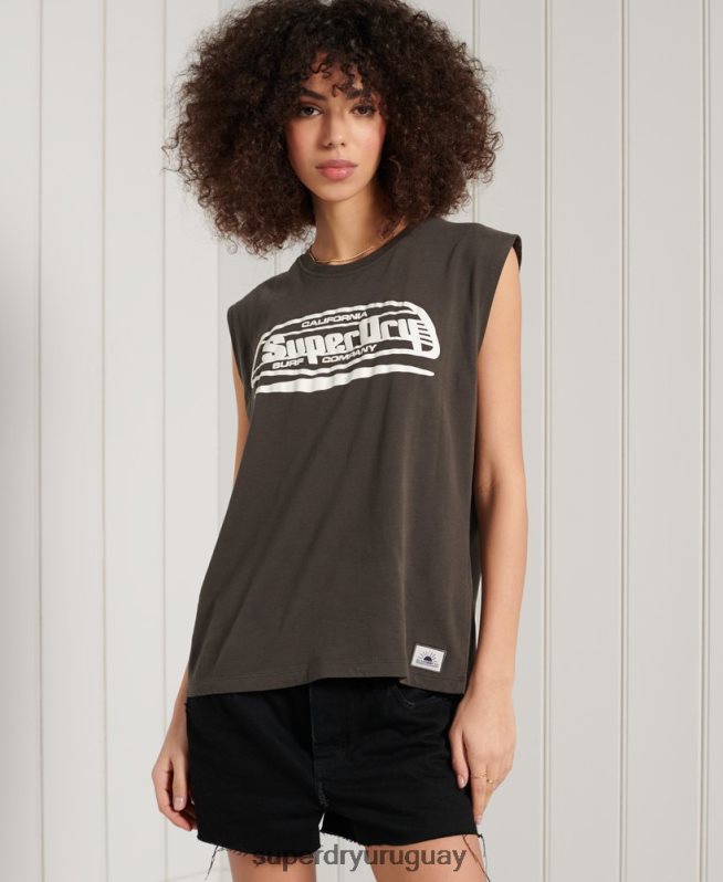 uy Superdry mujer playera sin mangas con gráfico de surf cali gris oscuro DT2N8Z6719 ropa