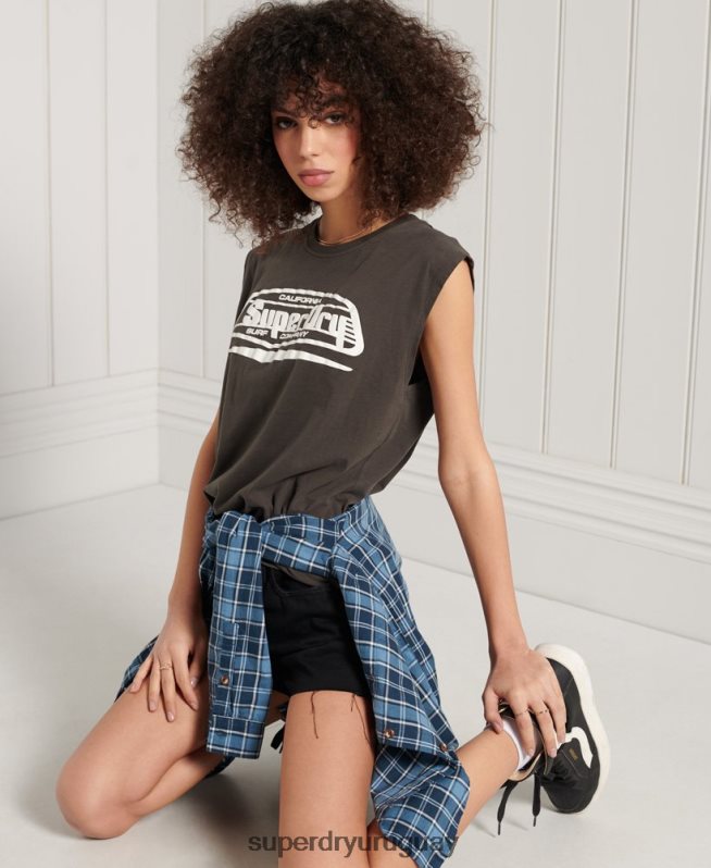 uy Superdry mujer playera sin mangas con gráfico de surf cali gris oscuro DT2N8Z6719 ropa