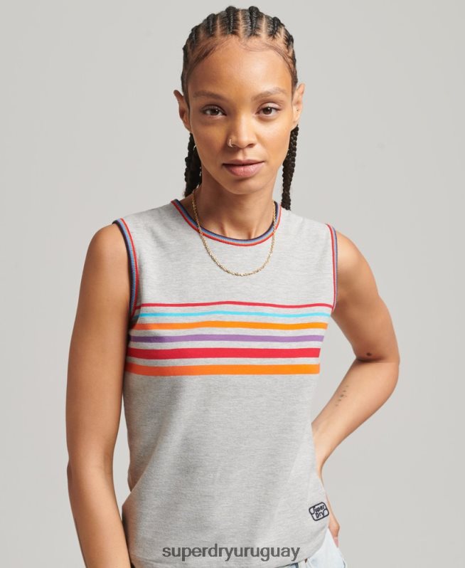 uy Superdry mujer playera sin mangas con rayas cali gris DT2N8Z6527 ropa