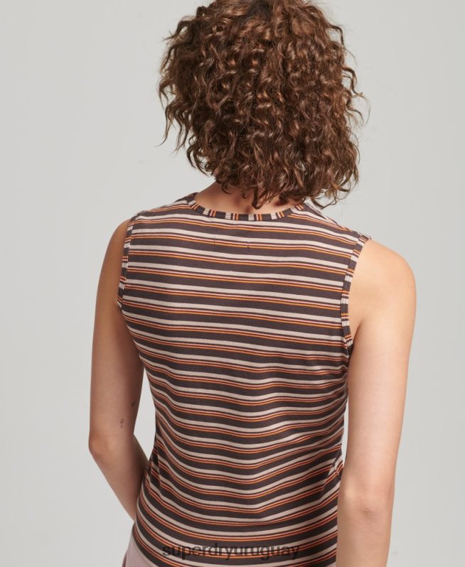 uy Superdry mujer playera sin mangas con rayas cali marrón DT2N8Z6525 ropa