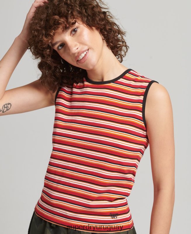 uy Superdry mujer playera sin mangas con rayas cali rojo DT2N8Z6506 ropa