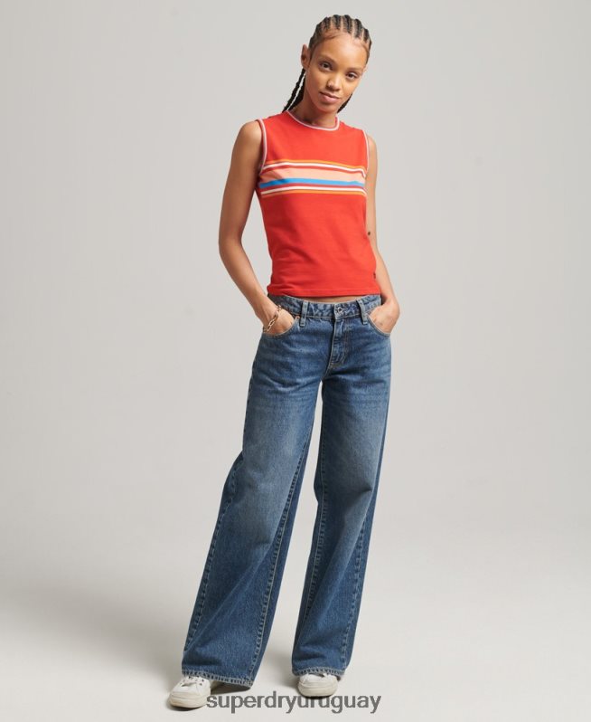 uy Superdry mujer playera sin mangas con rayas cali rojo DT2N8Z6536 ropa