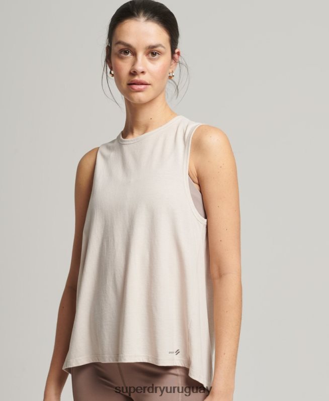uy Superdry mujer tanque trasero abierto flojo flexible crema DT2N8Z6313 ropa