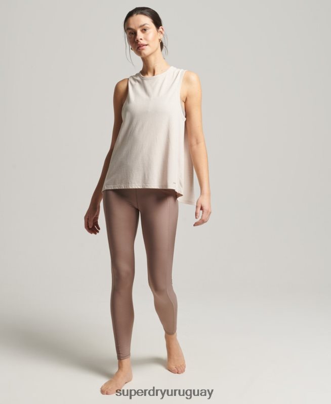 uy Superdry mujer tanque trasero abierto flojo flexible crema DT2N8Z6313 ropa