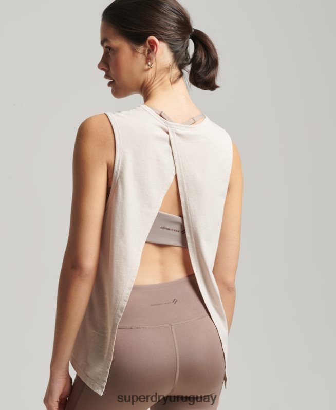 uy Superdry mujer tanque trasero abierto flojo flexible crema DT2N8Z6313 ropa