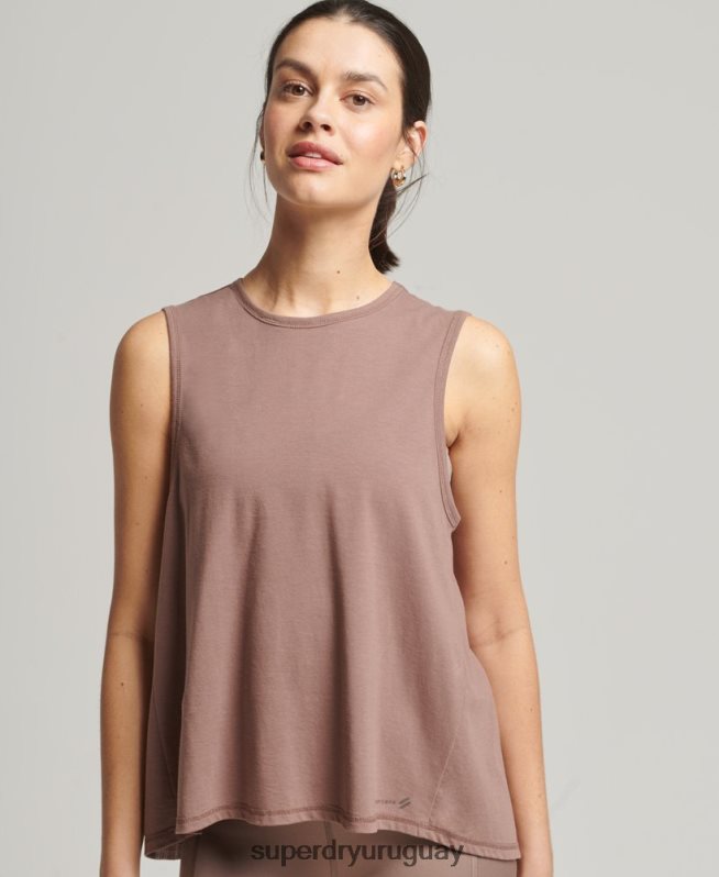 uy Superdry mujer tanque trasero abierto flojo flexible marrón DT2N8Z6332 ropa