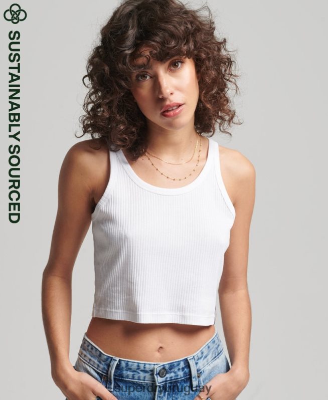 uy Superdry mujer top corto de canalé vintage de algodón orgánico blanco DT2N8Z6699 ropa