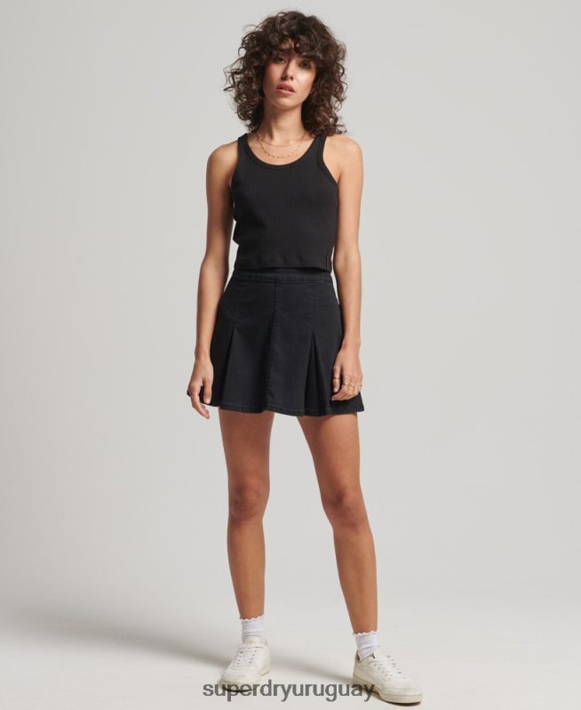 uy Superdry mujer top corto de canalé vintage de algodón orgánico negro DT2N8Z6698 ropa