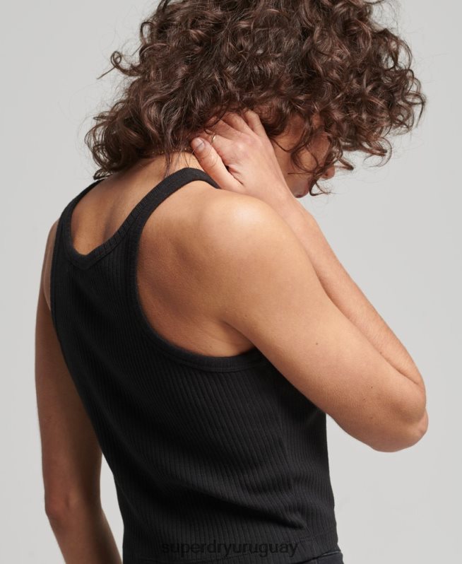 uy Superdry mujer top corto de canalé vintage de algodón orgánico negro DT2N8Z6698 ropa