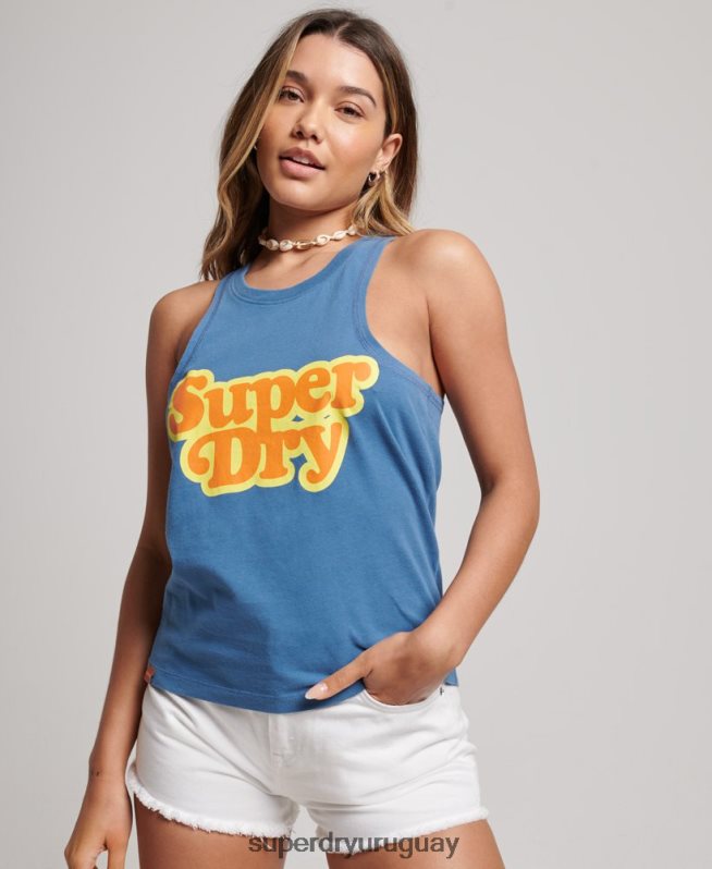 uy Superdry mujer top de chaleco clásico cooper vintage azul DT2N8Z2284 ropa