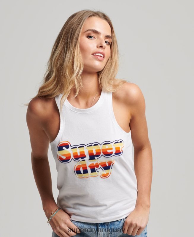 uy Superdry mujer top de chaleco clásico cooper vintage blanco DT2N8Z2171 ropa