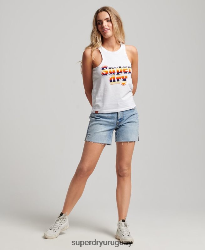 uy Superdry mujer top de chaleco clásico cooper vintage blanco DT2N8Z2171 ropa