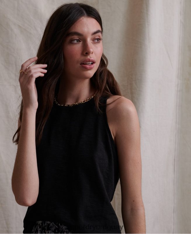 uy Superdry mujer top sin mangas con apliques de ganchillo lily negro DT2N8Z3084 ropa