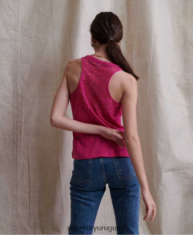 uy Superdry mujer top sin mangas con apliques de ganchillo lily rosa DT2N8Z3085 ropa