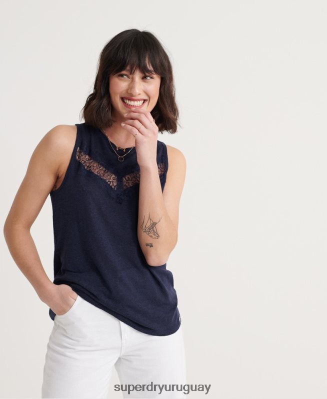 uy Superdry mujer top sin mangas con encaje chevron Armada DT2N8Z3086 ropa